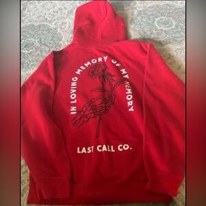 Red Hoodie, “In loving memory of my Memory “ Size S (38”X24”)
